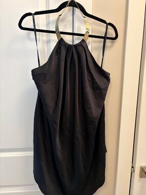 Marciano Black One-Shoulder Dress with Gold Ring Halter Detail